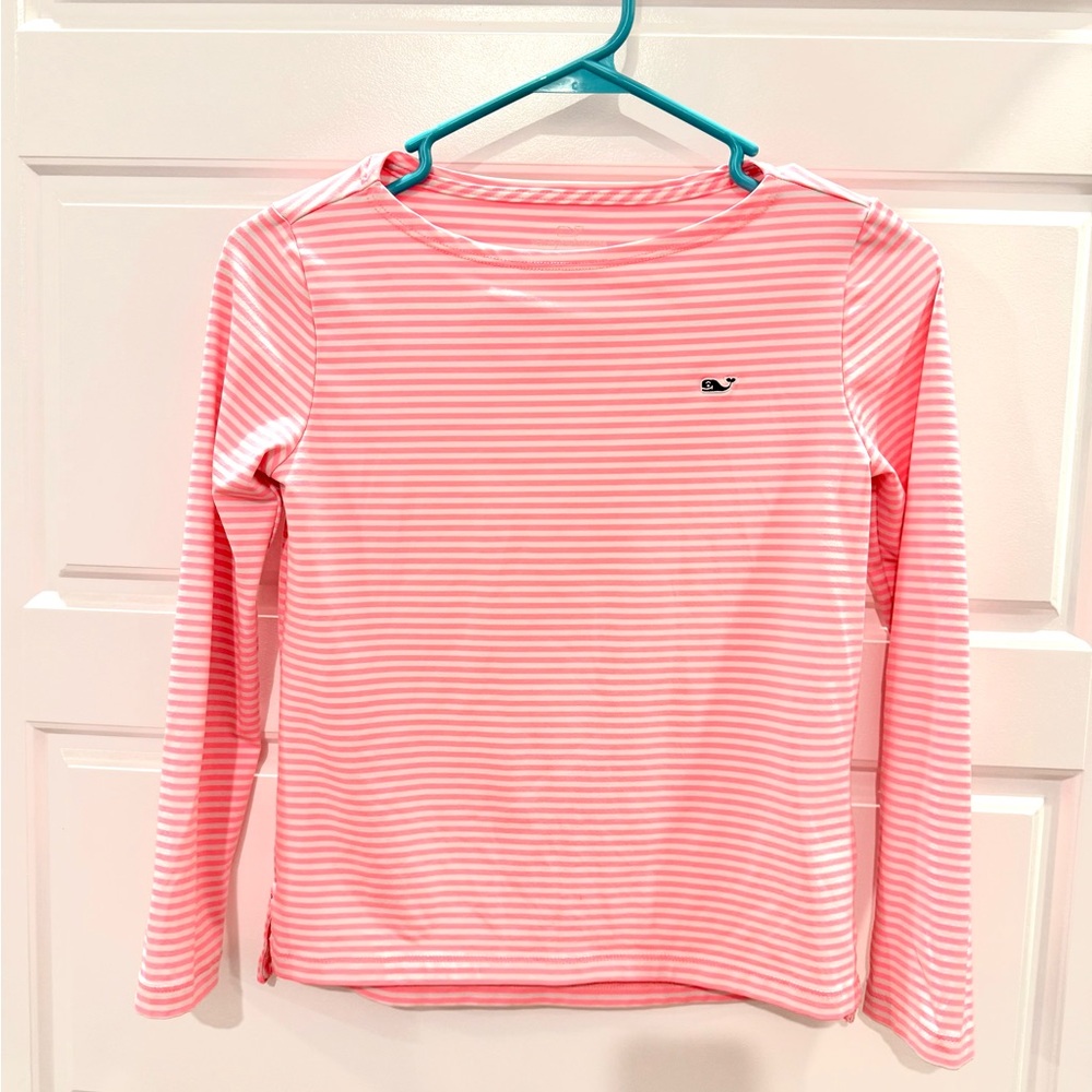 Vineyard Vines Pink and White Striped Long Sleeve Performance Tee
